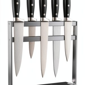 Magnetic Knife Block Stand - Marble Base Magnetic Knife Holder for Counter Top - Double Sided Knife Block without Knives - Stainless Steel Magnetic Kitchen knife holder - Black-0