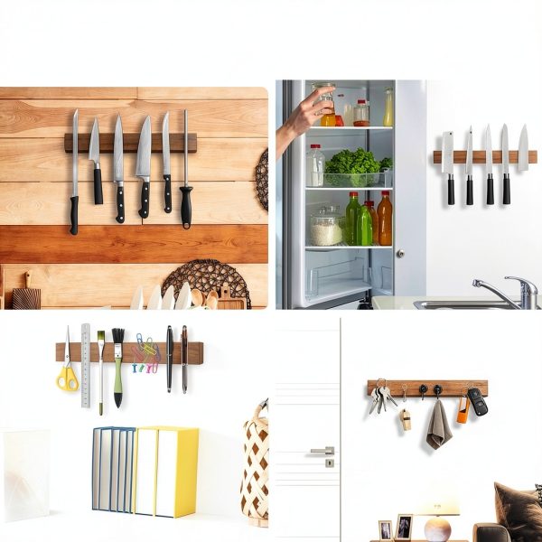 Magnetic Knife Holder HEREOF Wood Strip No-Drill Mount-5
