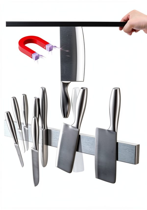 magnetic knife holder Dmore 16 Inch Black Mount with 3 Hooks Drilling-2