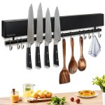 Magnetic Knife Holder 17" Black with 10 Hooks by Pailexin No-Drill-0