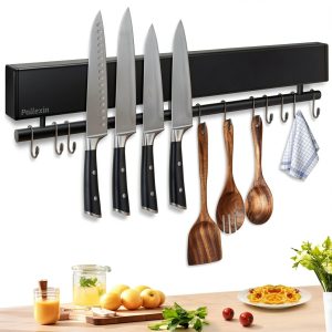 Magnetic Knife Holder 17" Black with 10 Hooks by Pailexin No-Drill-0