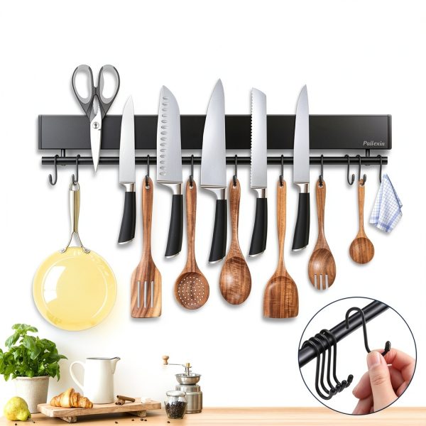 Magnetic Knife Holder 17" Black with 10 Hooks by Pailexin No-Drill-2