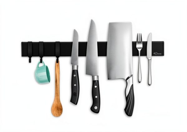 magnetic knife holder Dmore 16 Inch Black Mount with 3 Hooks Drilling-7