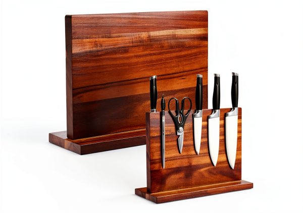 Wooden Magnetic Knife Holder Dual Stand by YelloIris Acacia Wood 12x9-0