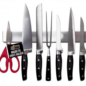 GORILLA GRIP Stainless Steel Magnetic Knife Holder for Wall, Magnet Bar for Knives, Tools, Supplies, Heavy Duty Metal Strip Holds Up to 6 lbs, Kitchen Organizer, 10 in, Non-Adhesive, Drilling Required-0