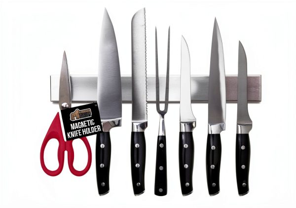GORILLA GRIP Stainless Steel Magnetic Knife Holder for Wall, Magnet Bar for Knives, Tools, Supplies, Heavy Duty Metal Strip Holds Up to 6 lbs, Kitchen Organizer, 10 in, Non-Adhesive, Drilling Required-0
