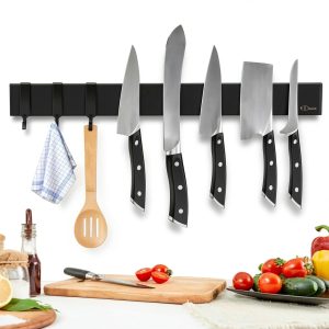 magnetic knife holder Dmore 16 Inch Black Mount with 3 Hooks Drilling-0
