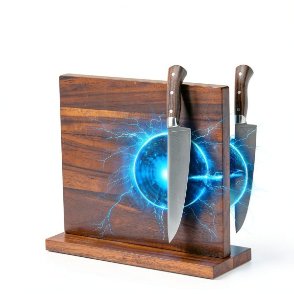 Wooden Magnetic Knife Holder Dual Stand by YelloIris Acacia Wood 12x9-3