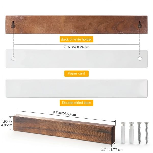 Magnetic Knife Holder HEREOF Wood Strip No-Drill Mount-1