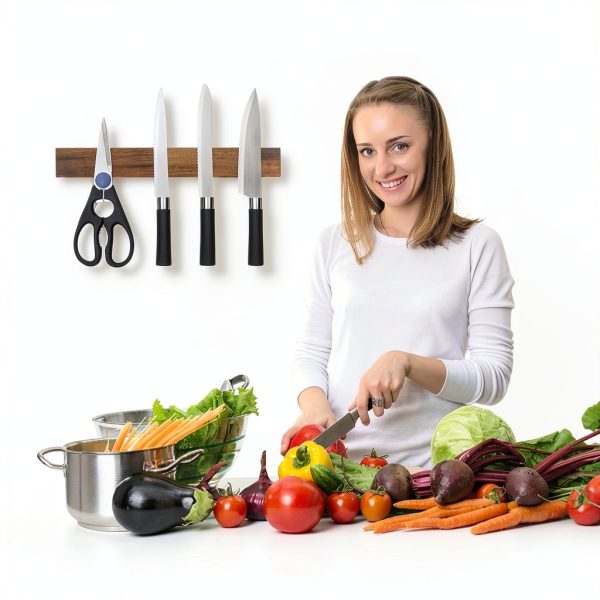 Magnetic Knife Holder HEREOF Wood Strip No-Drill Mount-4