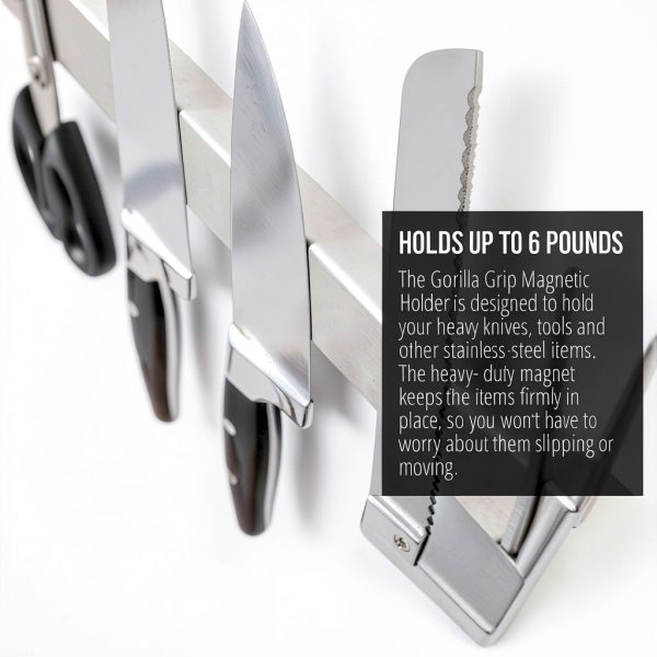 GORILLA GRIP Stainless Steel Magnetic Knife Holder for Wall, Magnet Bar for Knives, Tools, Supplies, Heavy Duty Metal Strip Holds Up to 6 lbs, Kitchen Organizer, 10 in, Non-Adhesive, Drilling Required-3