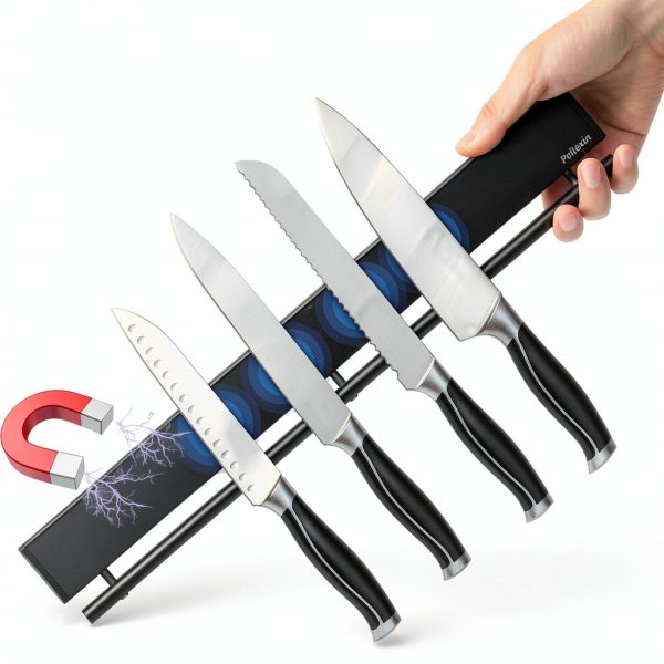 Magnetic Knife Holder 17" Black with 10 Hooks by Pailexin No-Drill-3